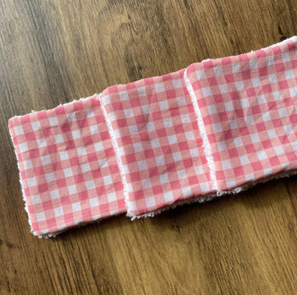 Pink Check - Up-Cycled Fabric Reusable Cleansing Pads - Pack of 3 or 6