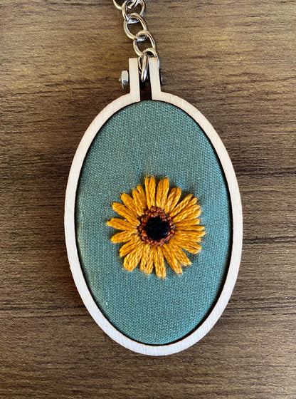 Hand Embroidered Keyring - Sunflower