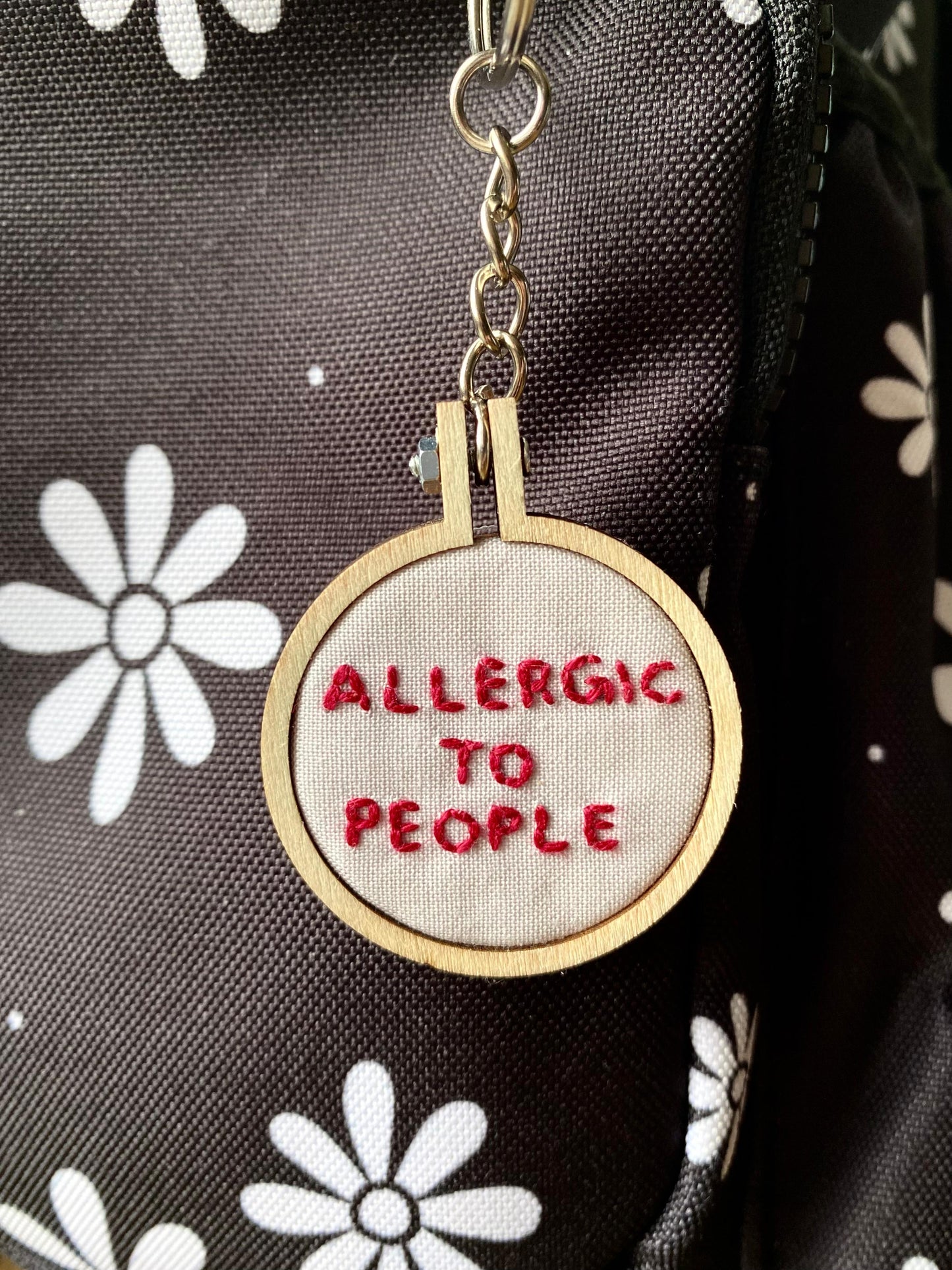 Hand Embroidered Keyring - Allergic To People