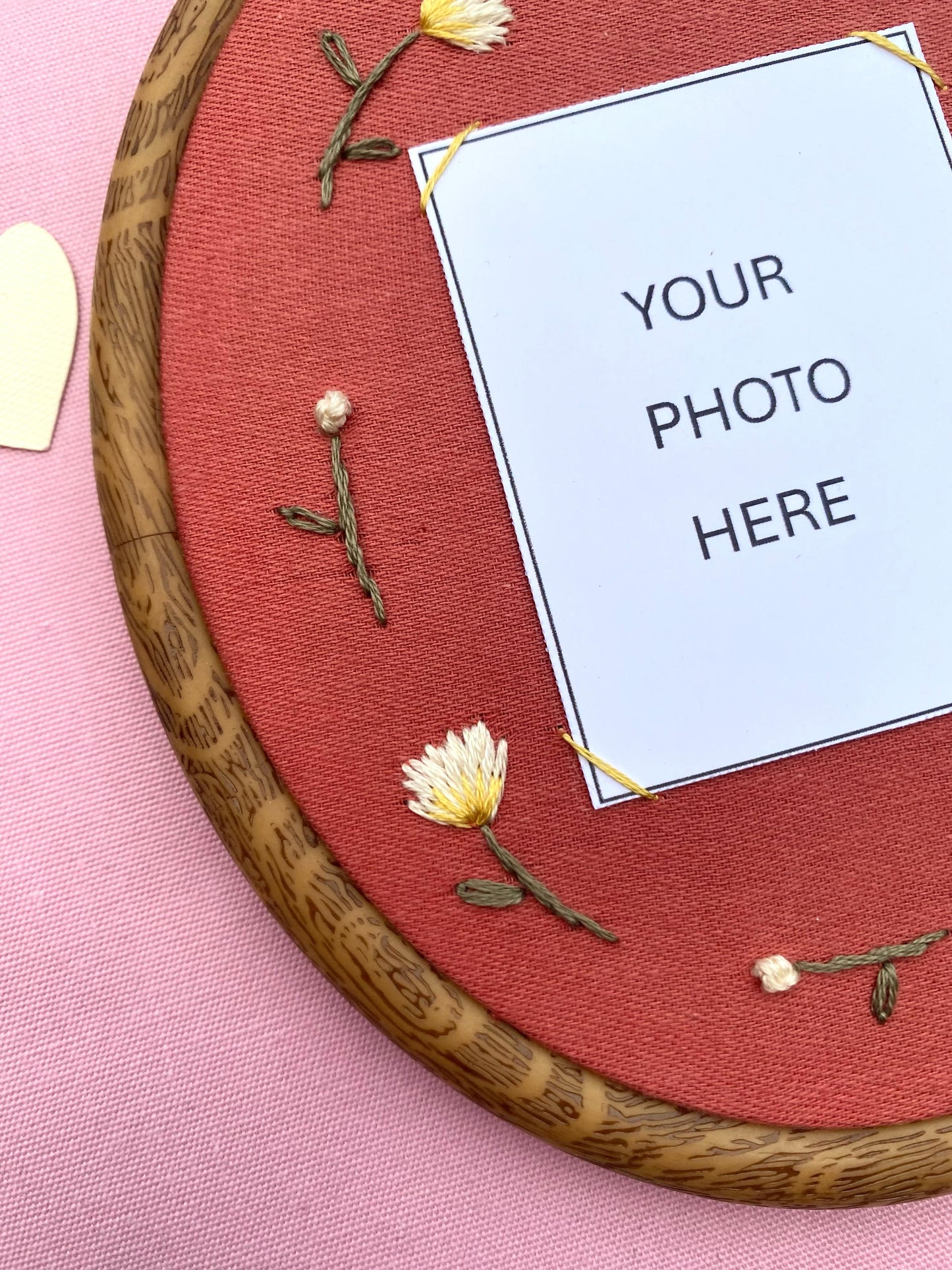 Hand Embroidered Photo Frame - Oval Shape - Yellow Flowers