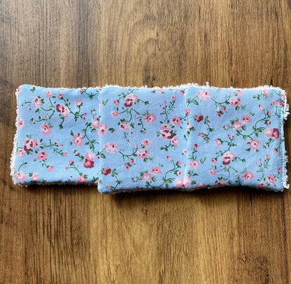 Blue Floral - Up-Cycled Fabric Reusable Cleansing Pads - Pack of 3 or 6