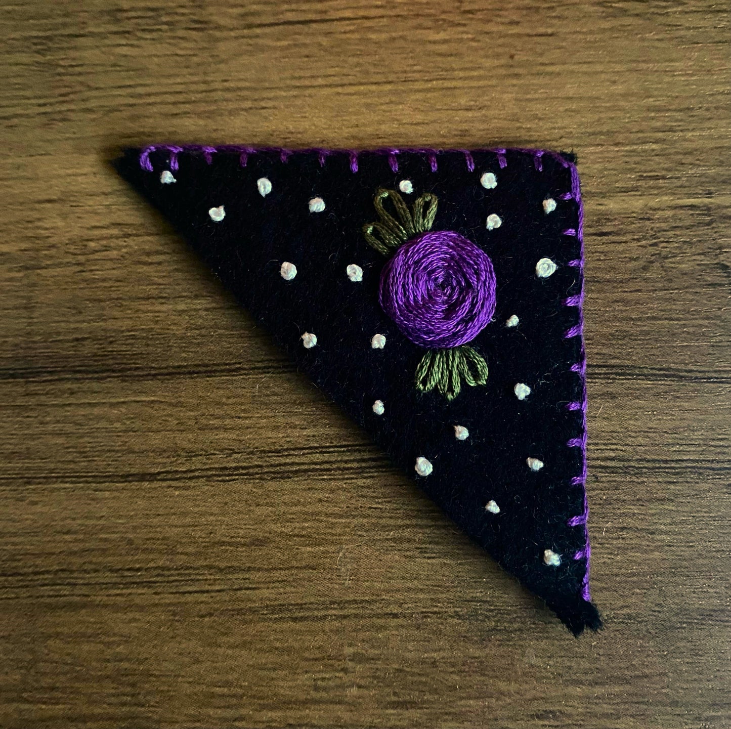 Hand Embroidered Bookmark - Black Floral