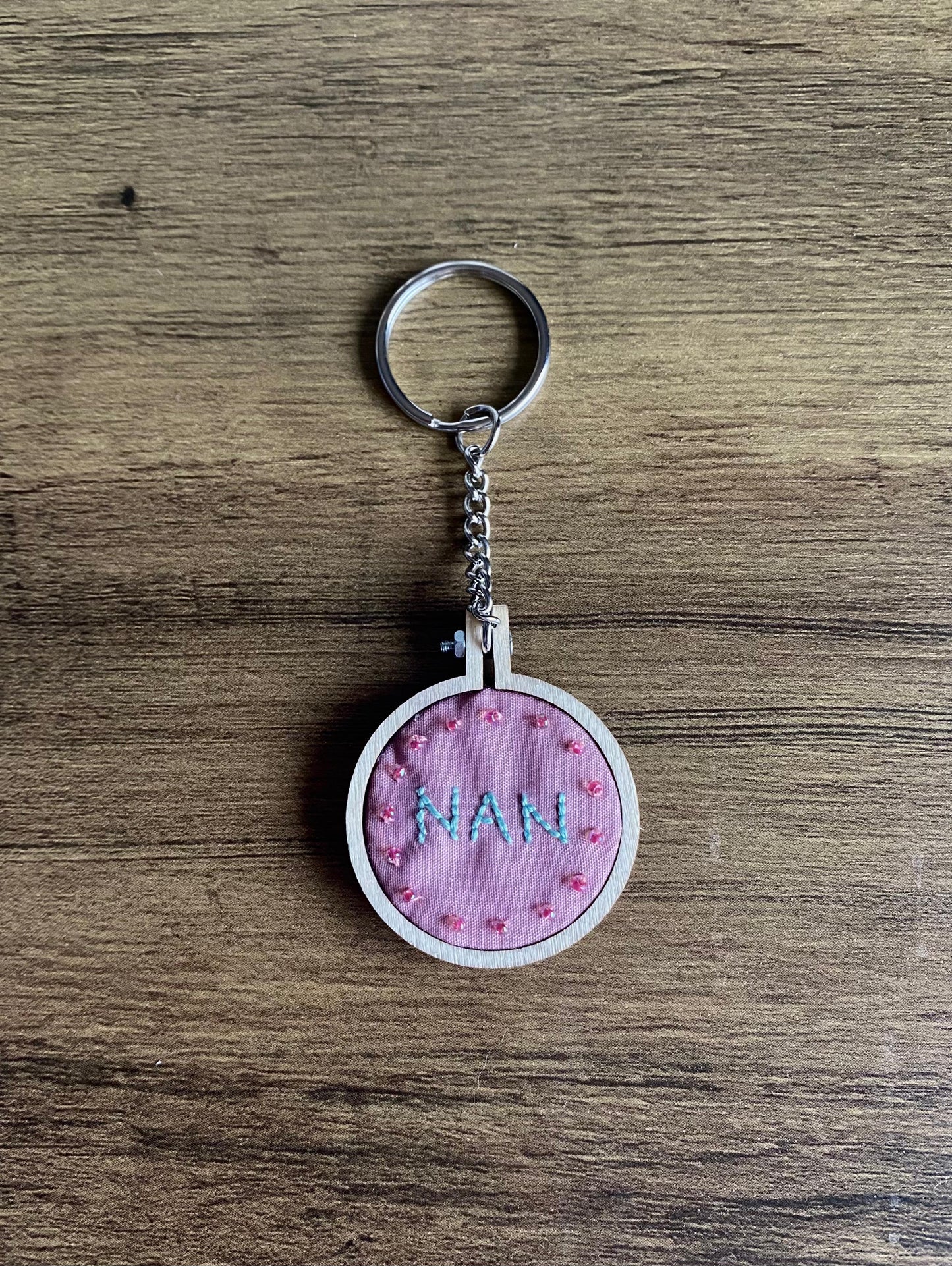 Hand Embroidered Keyring - Nan