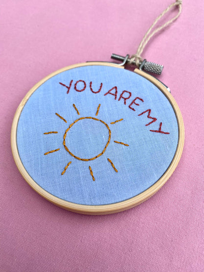 'You Are My Sunshine' Hand Embroidered Mini Wall Hanging