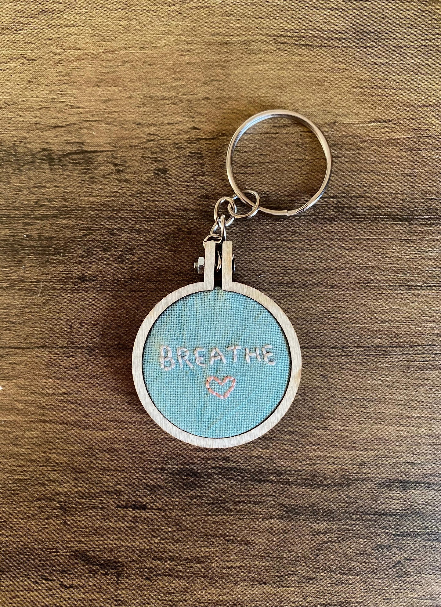 Hand Embroidered Keyring - Breathe