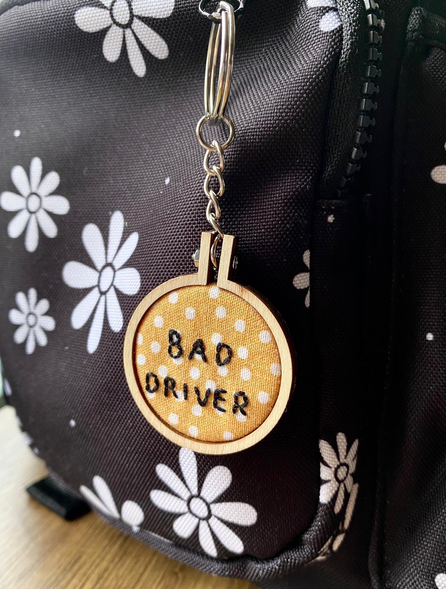 Hand Embroidered Keyring - Bad Driver