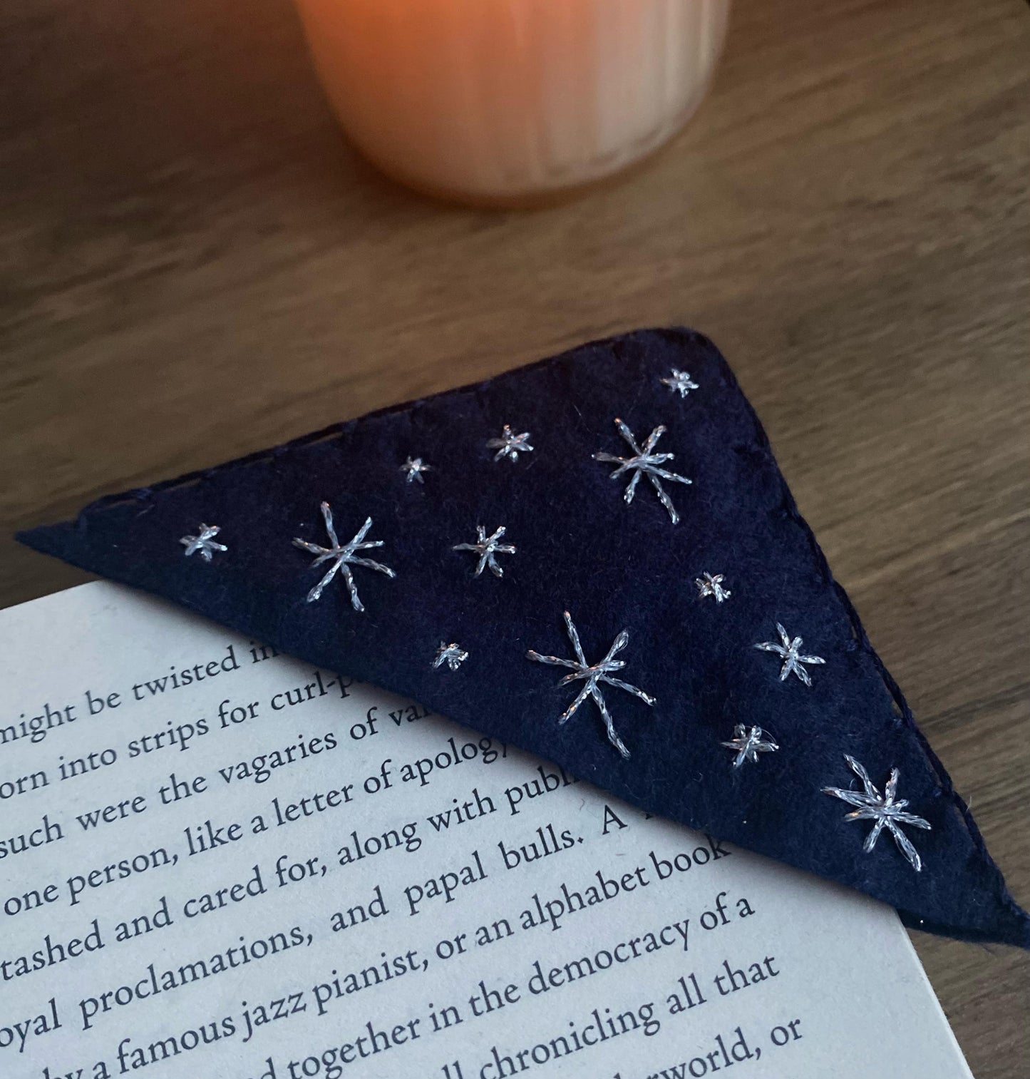 Hand Embroidered Bookmark - Blue Starry Night