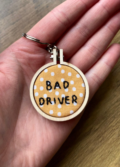 Hand Embroidered Keyring - Bad Driver