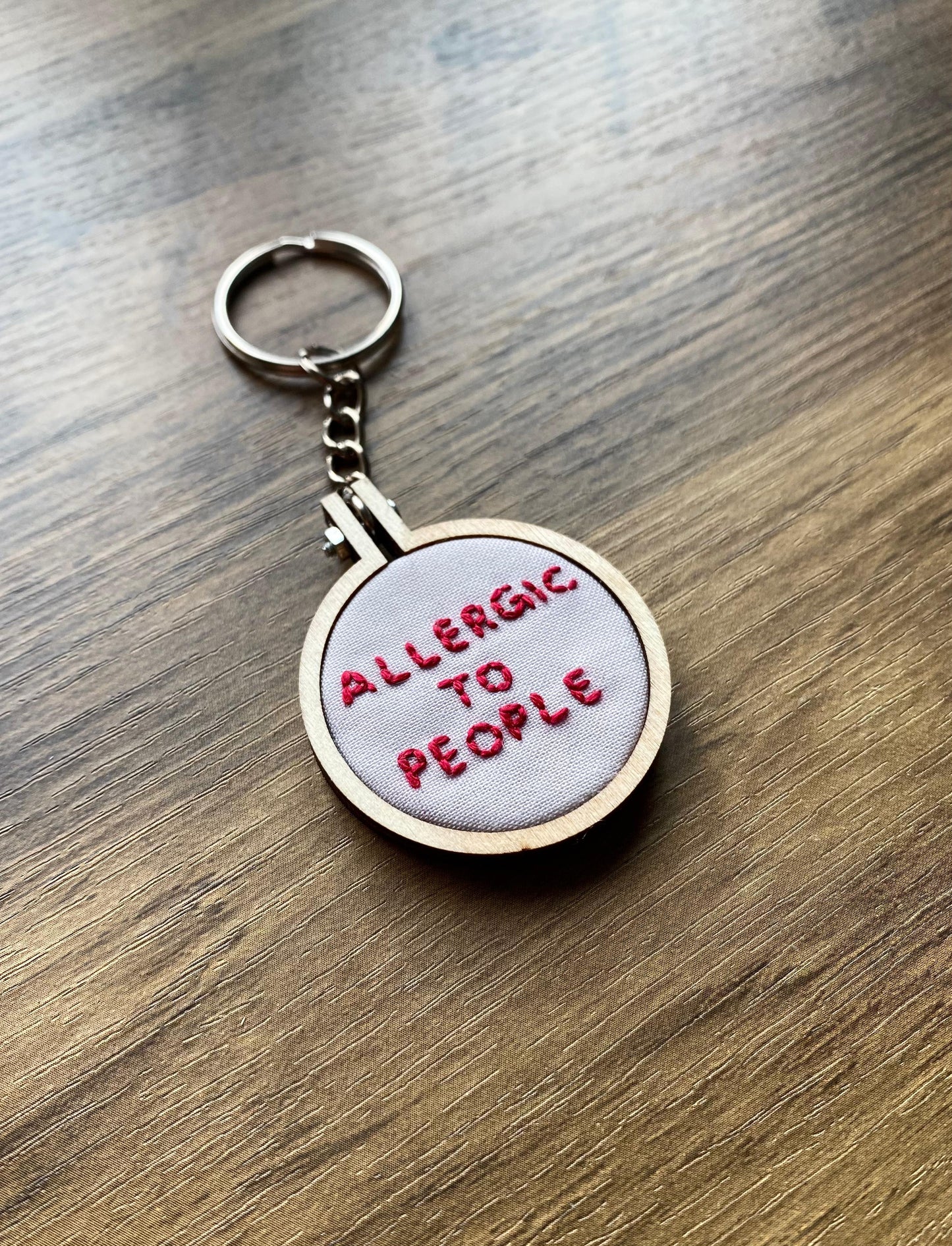 Hand Embroidered Keyring - Allergic To People