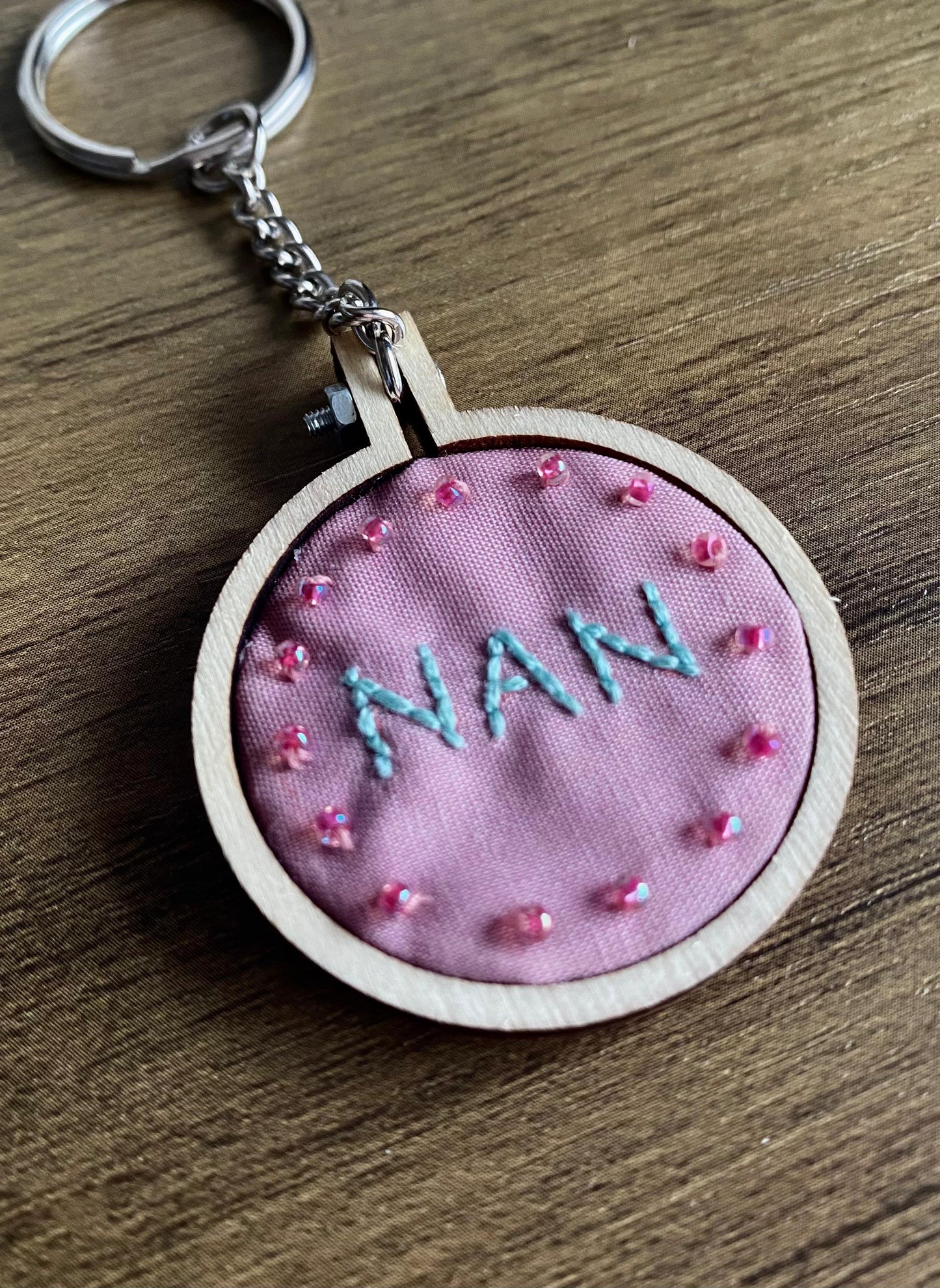 Hand Embroidered Keyring - Nan