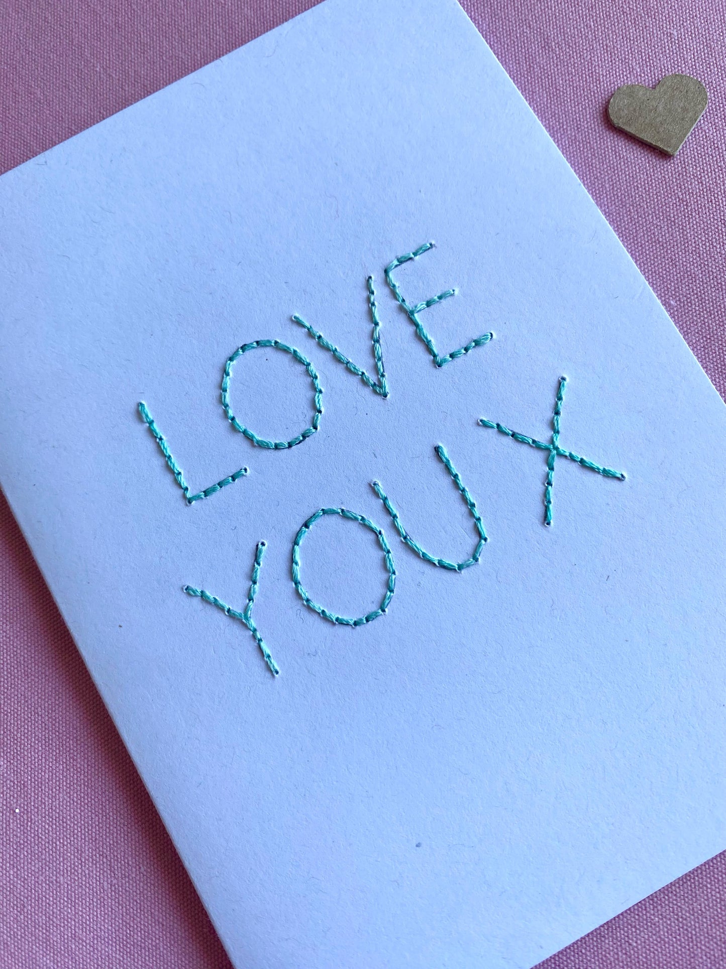 Hand Embroidered Card - Love You - White