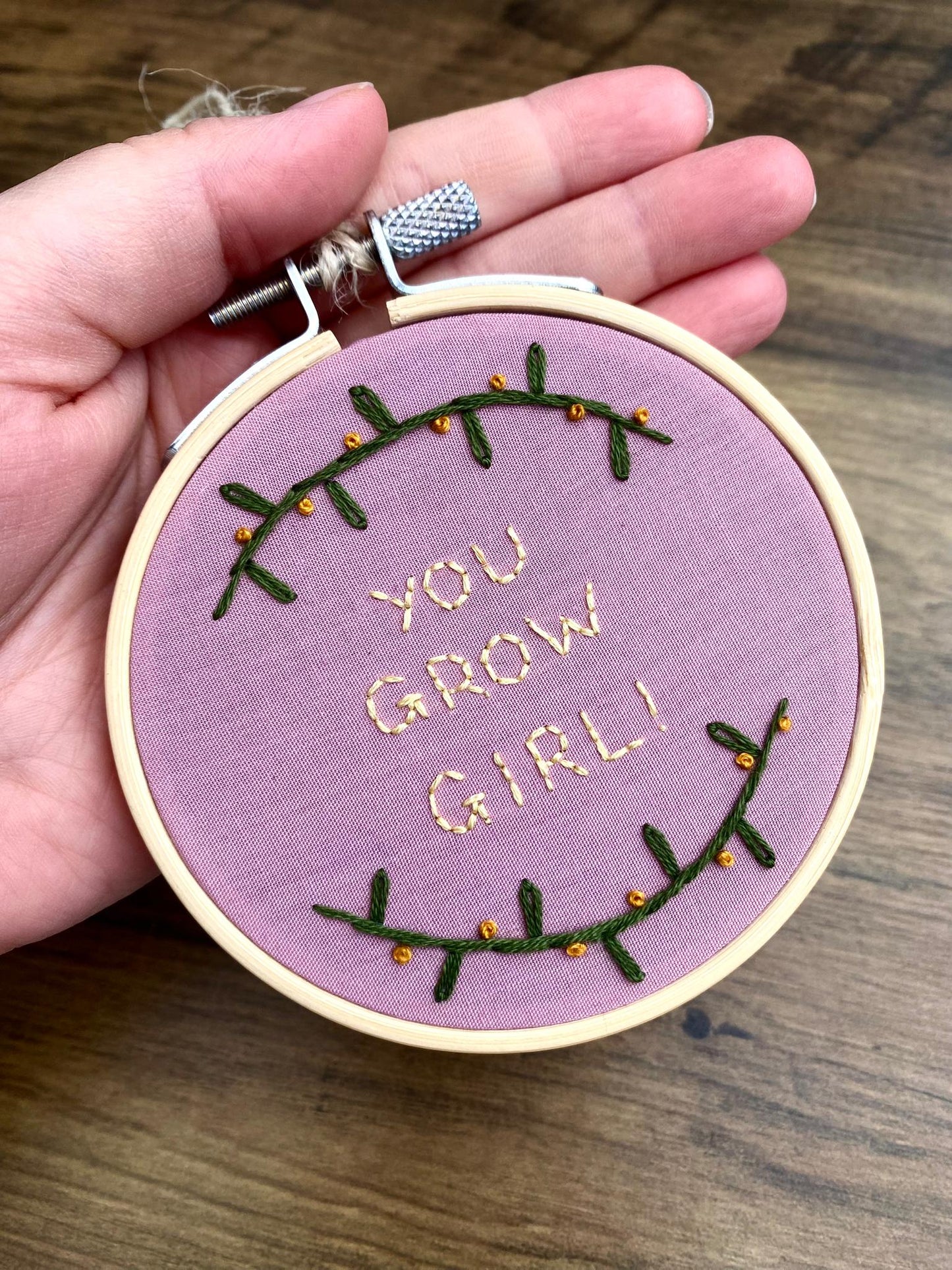 'You Grow Girl' Hand Embroidered Mini Wall Hanging