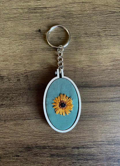 Hand Embroidered Keyring - Sunflower