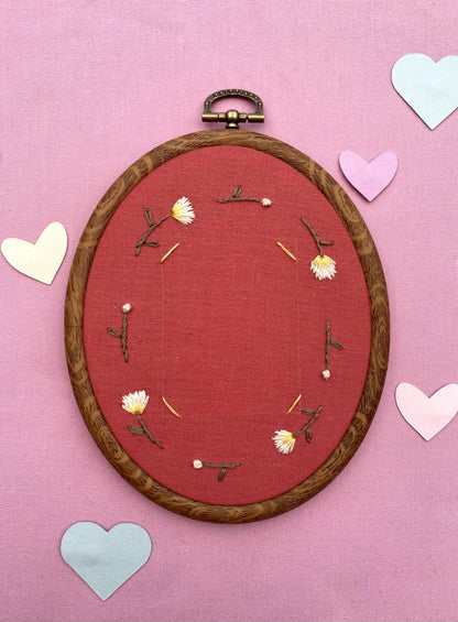 Hand Embroidered Photo Frame - Oval Shape - Yellow Flowers