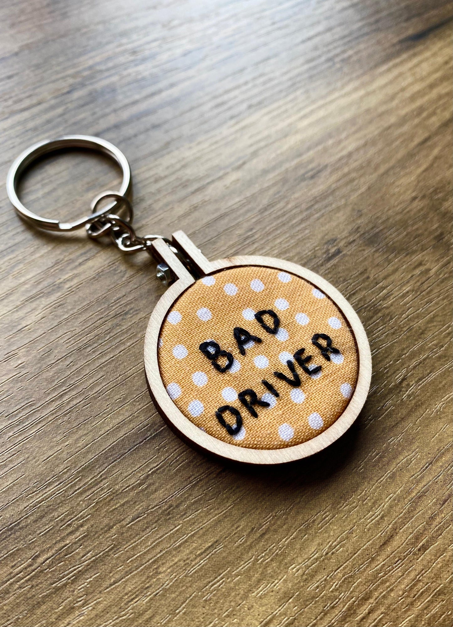 Hand Embroidered Keyring - Bad Driver