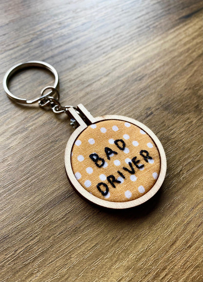 Hand Embroidered Keyring - Bad Driver