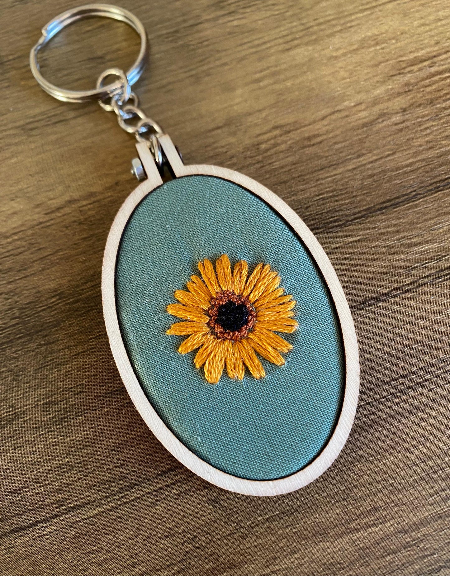 Hand Embroidered Keyring - Sunflower