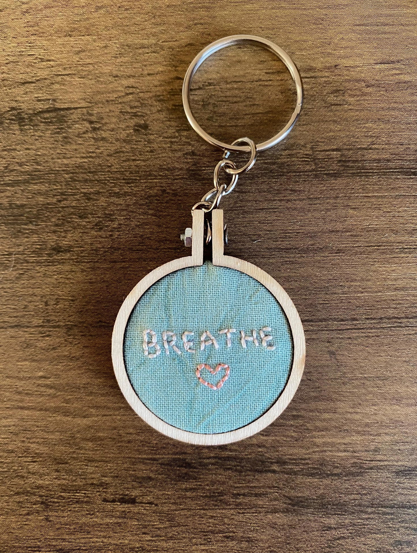 Hand Embroidered Keyring - Breathe