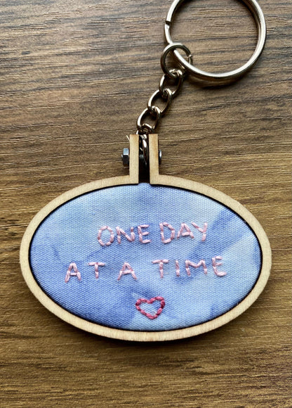 Hand Embroidered Keyring - One Day At A Time