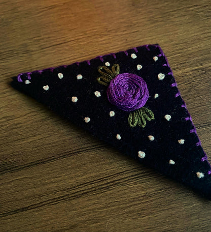 Hand Embroidered Bookmark - Black Floral