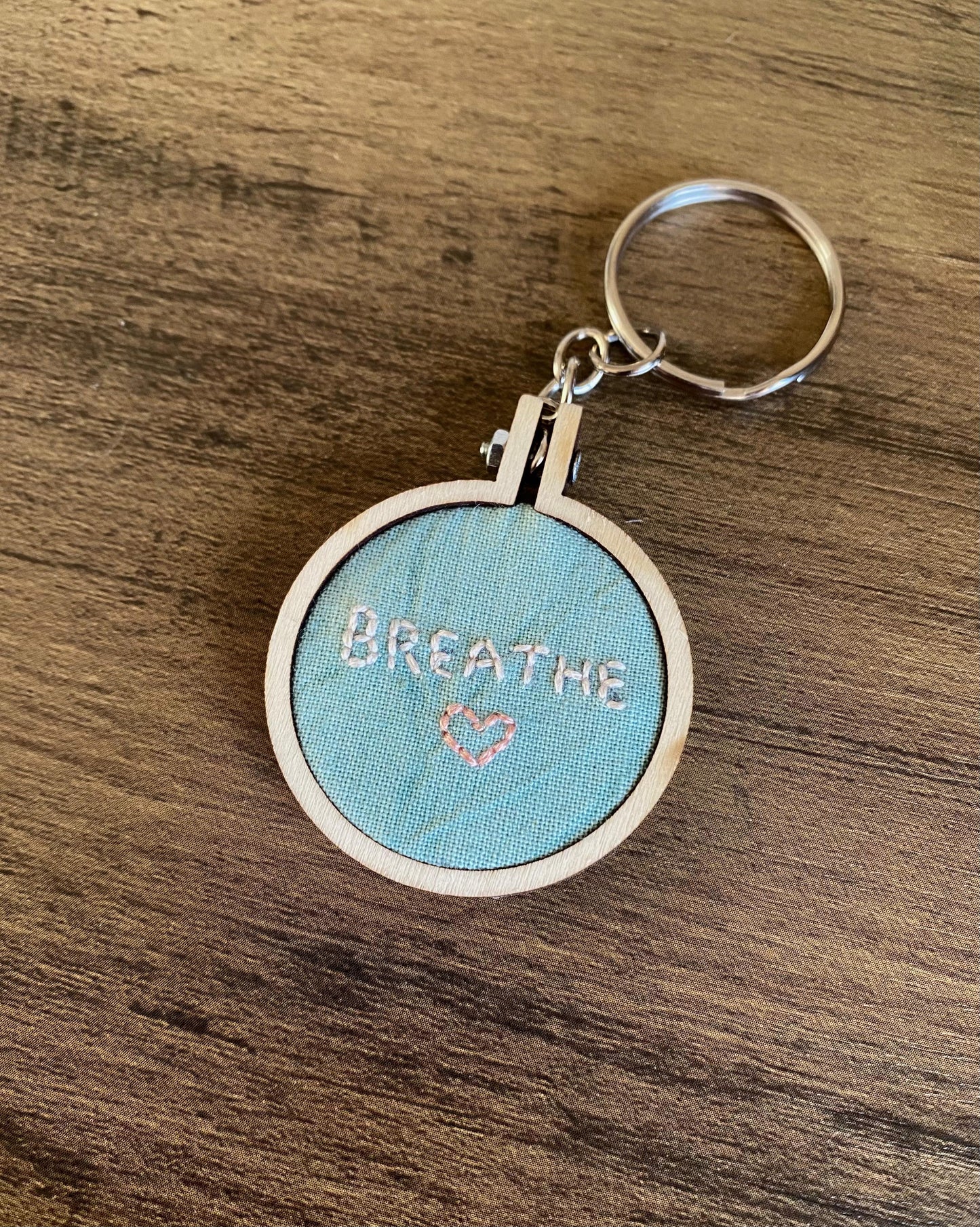 Hand Embroidered Keyring - Breathe