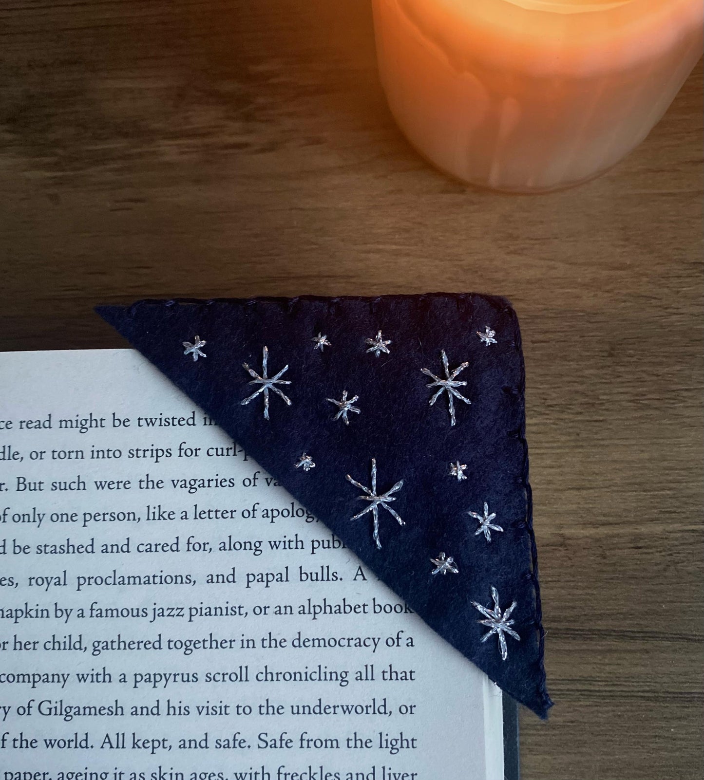 Hand Embroidered Bookmark - Blue Starry Night