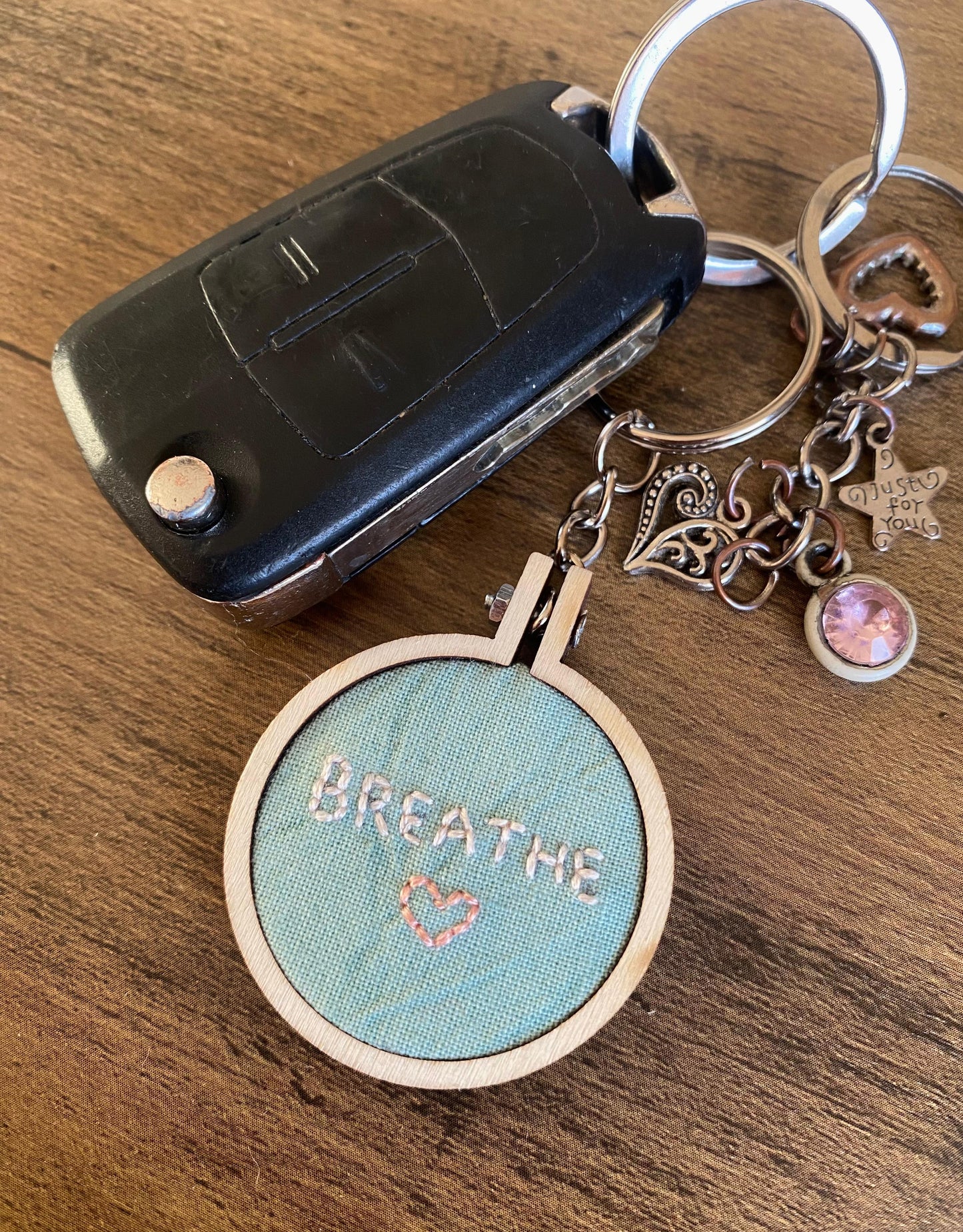 Hand Embroidered Keyring - Breathe