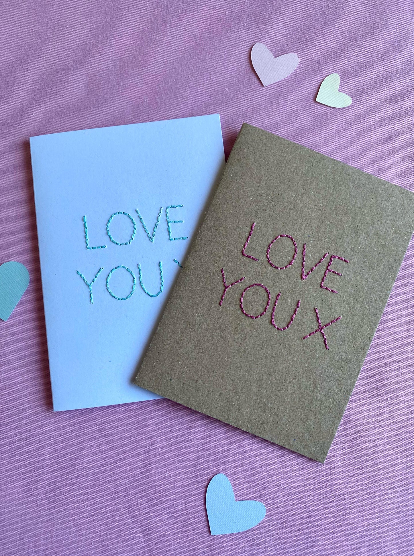 Hand Embroidered Card - Love You - White