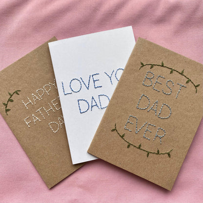 Hand Embroidered Card - Happy Father's Day
