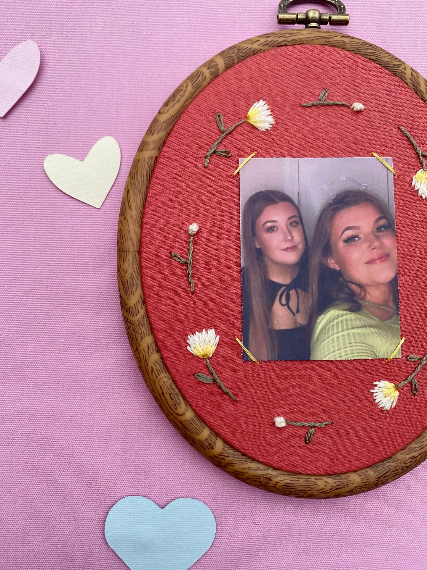 Hand Embroidered Photo Frame - Oval Shape - Yellow Flowers