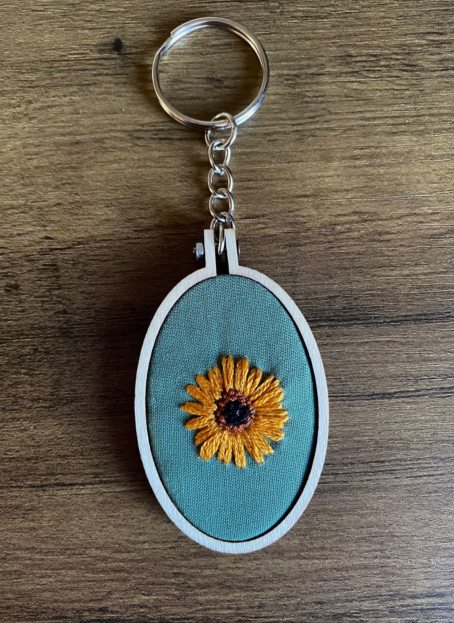 Hand Embroidered Keyring - Sunflower