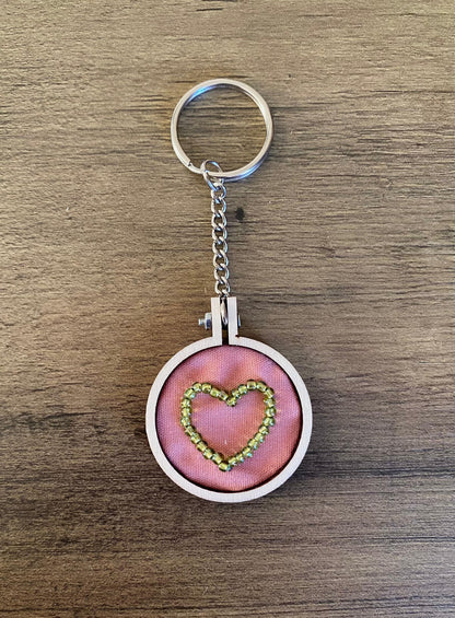 Hand Embroidered Keyring - Green Heart