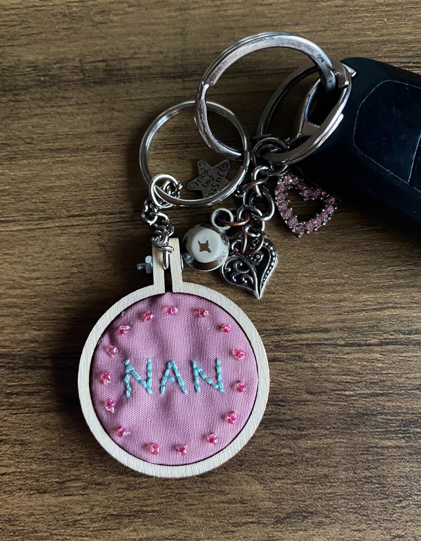 Hand Embroidered Keyring - Nan