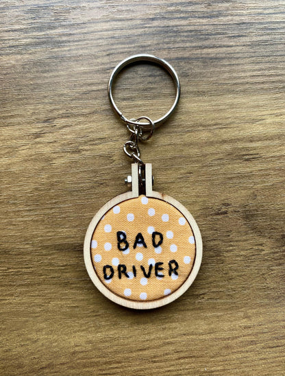 Hand Embroidered Keyring - Bad Driver