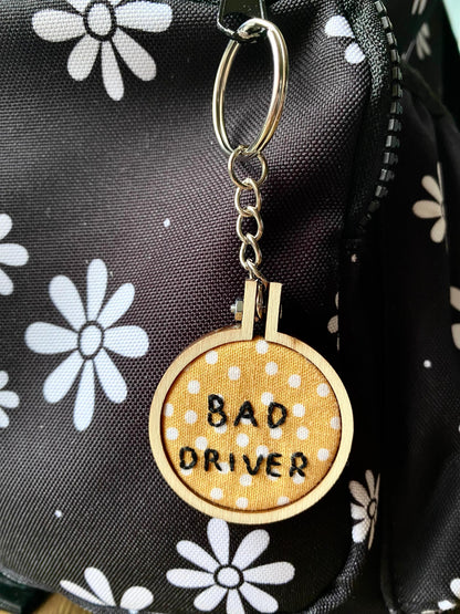 Hand Embroidered Keyring - Bad Driver