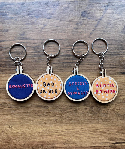 Hand Embroidered Keyring - Bad Driver