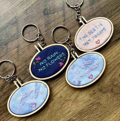 Hand Embroidered Keyring - One Day At A Time